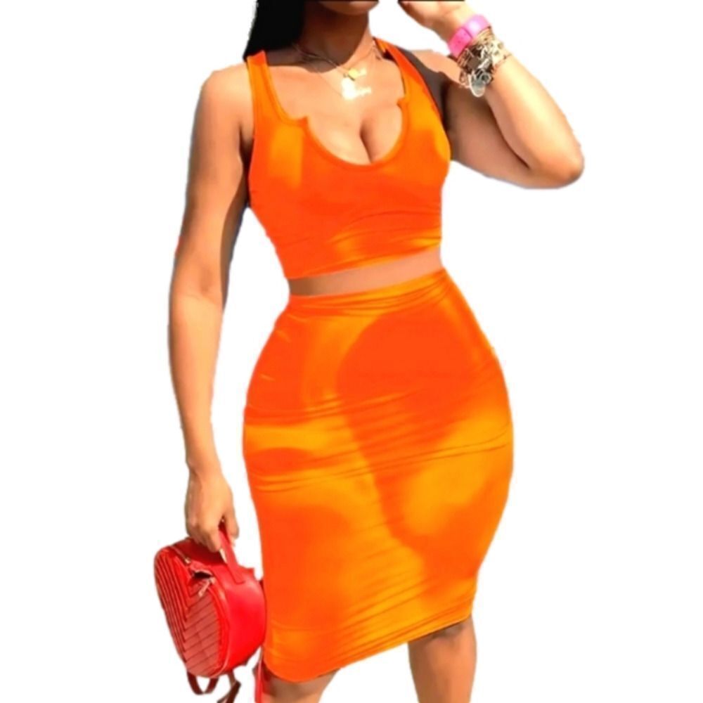 Tie dye bodycon ladies two-piece skirt set